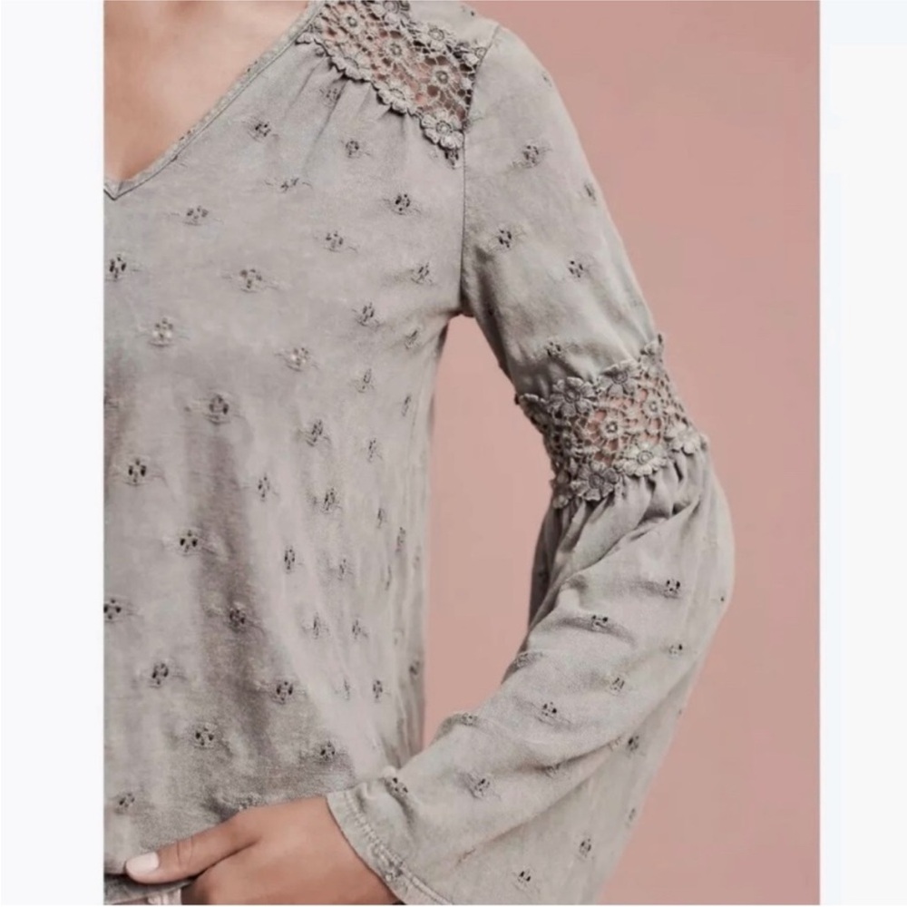 Anthropologie Eri + Ali Women's Green Calvie Eyelet Bell Sleeve Top